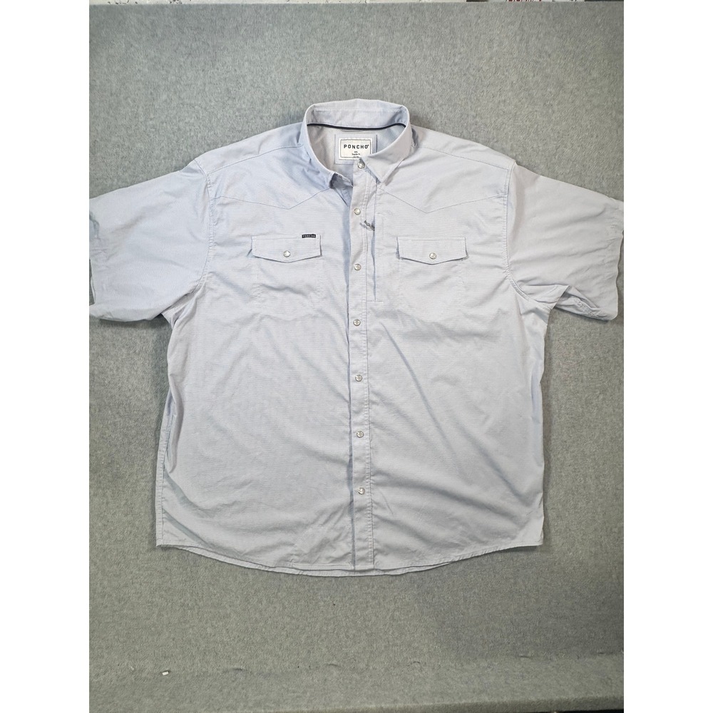 Poncho Outdoors Mens XXL Blue Grid Pearl Snap Short Sleeve Western Fishing Shirt